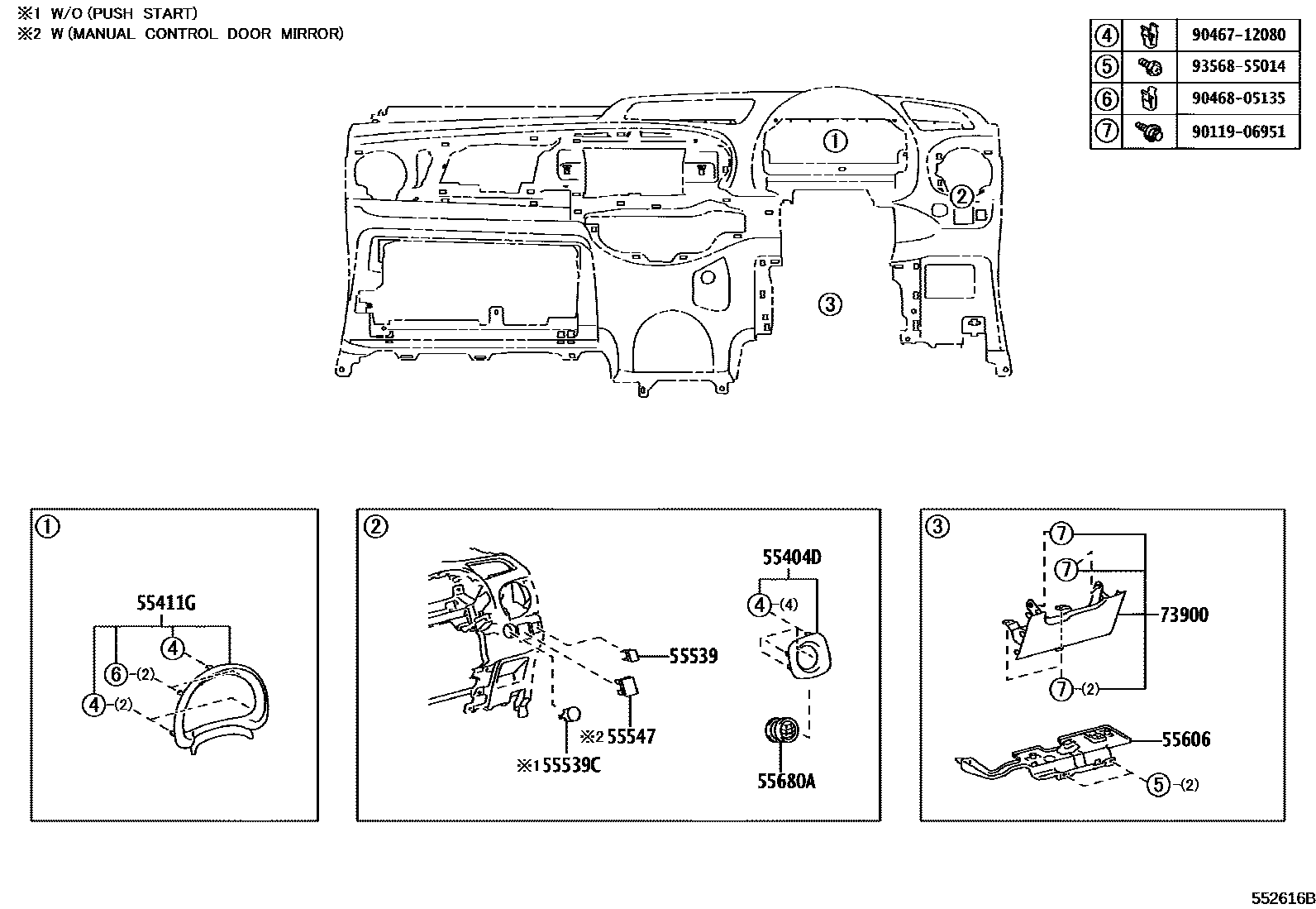 Toyota YARIS 仪表板和手套箱 EPC diagram — 552616B
