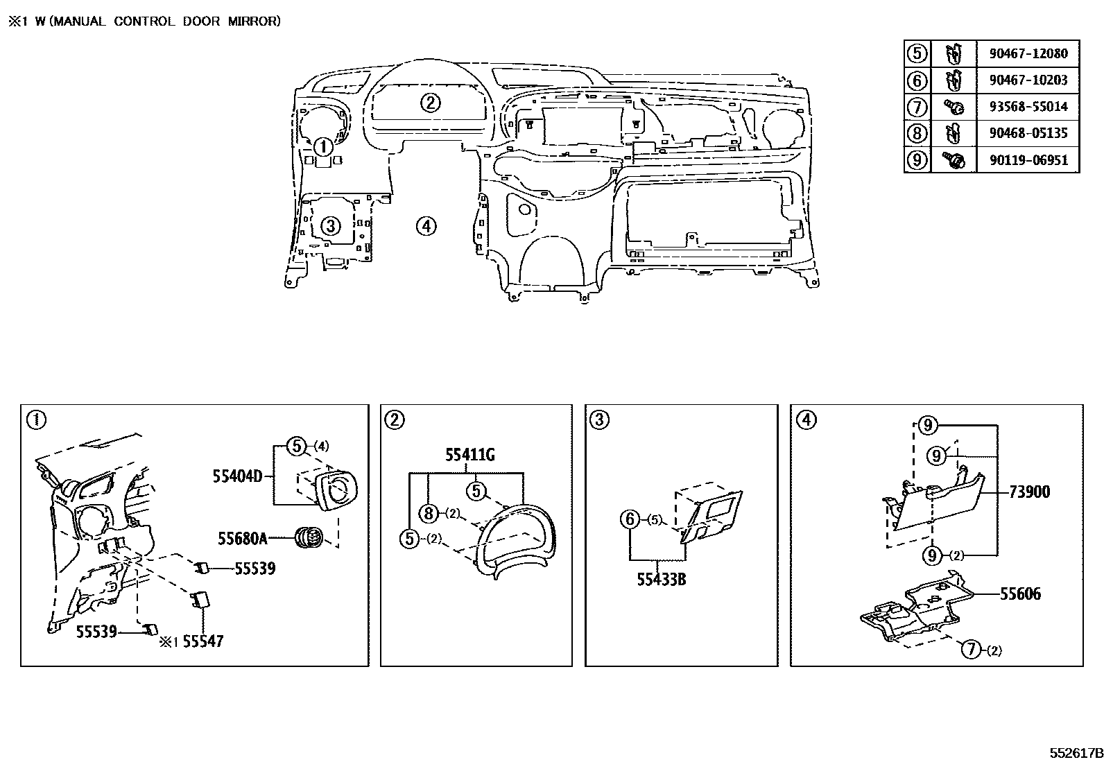 Toyota YARIS 仪表板和手套箱 EPC diagram — 552617B