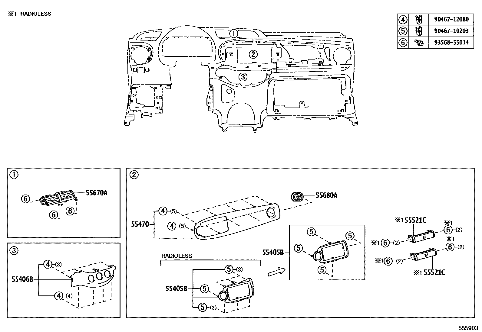 Toyota YARIS 仪表板和手套箱 EPC diagram — 555903