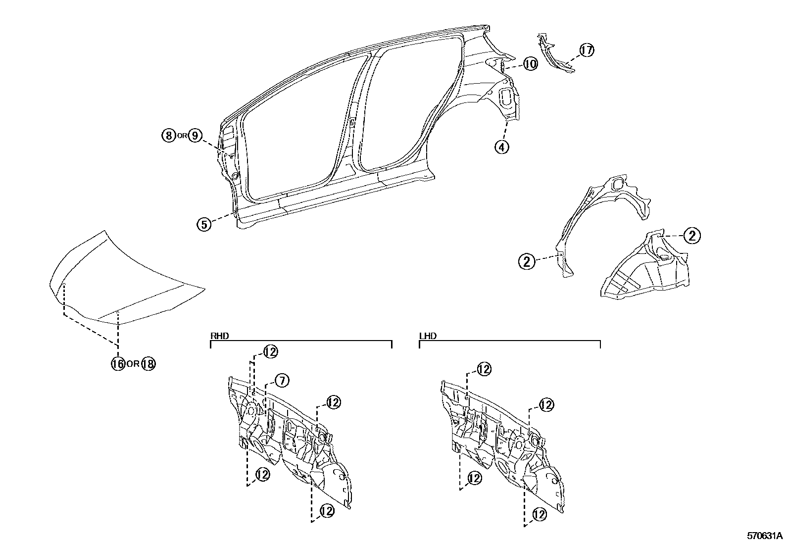 Toyota YARIS hole plug EPC diagram — 570631A