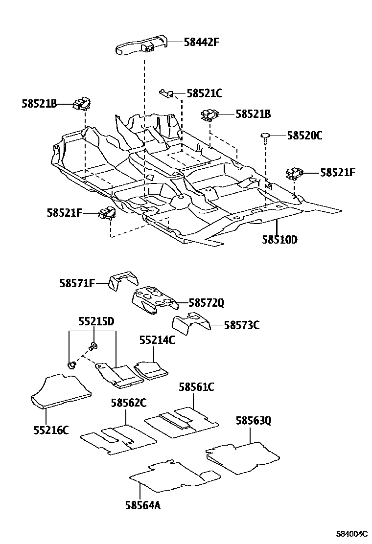Toyota YARIS 地板垫和地毯 EPC diagram — 584004C