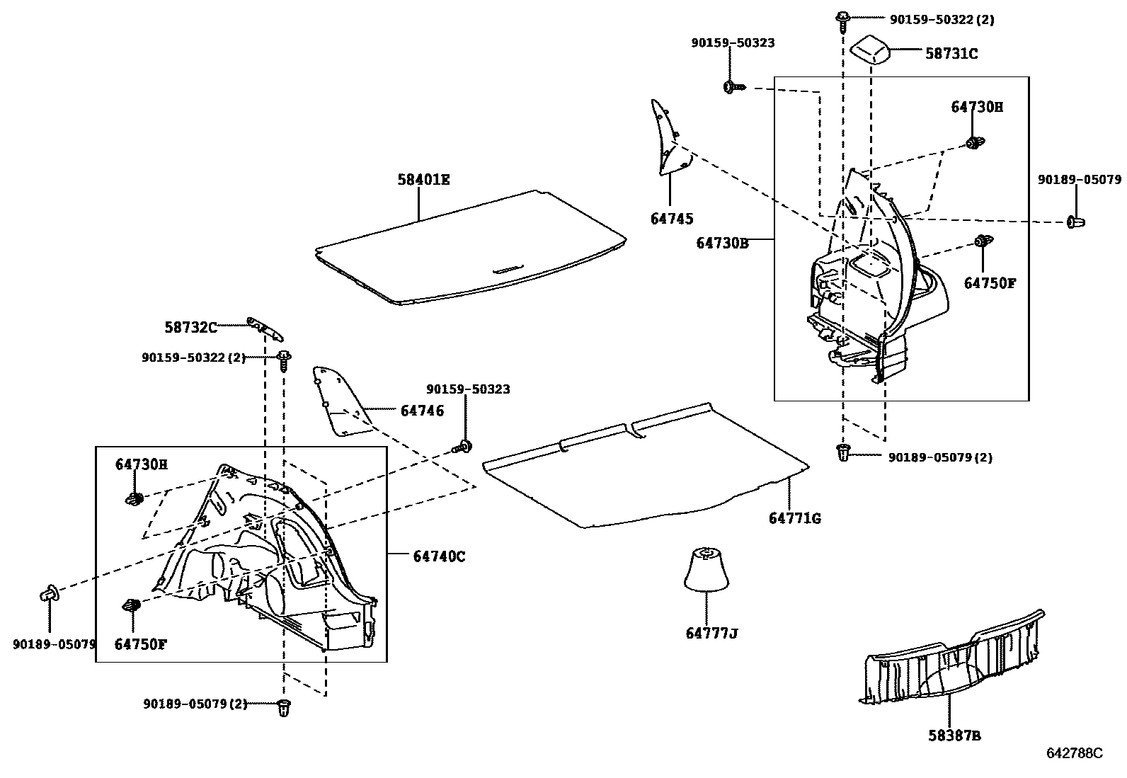 Toyota YARIS 底板和底板装饰罩 EPC diagram — 642788C