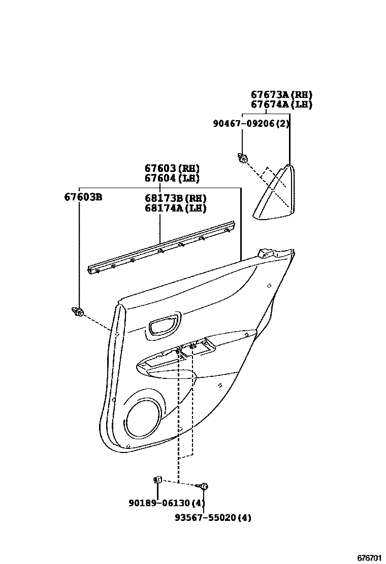 Toyota YARIS 后门板和后门玻璃 EPC diagram — 676701