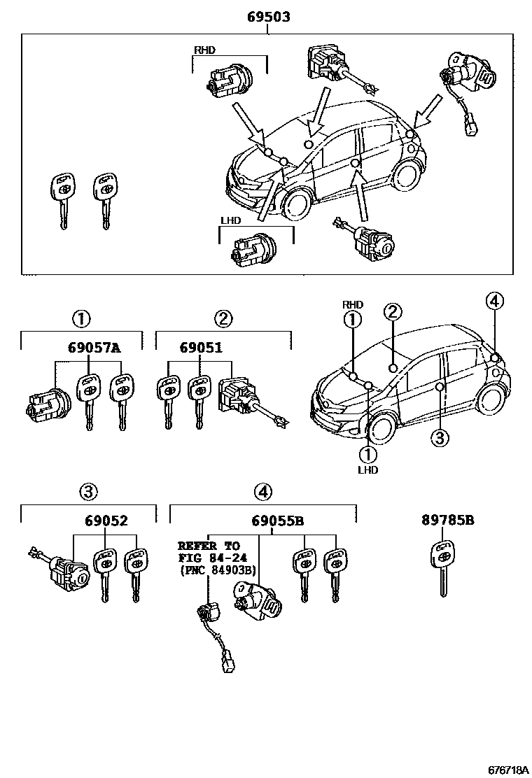 Toyota YARIS 锁芯组件 EPC diagram — 676718A