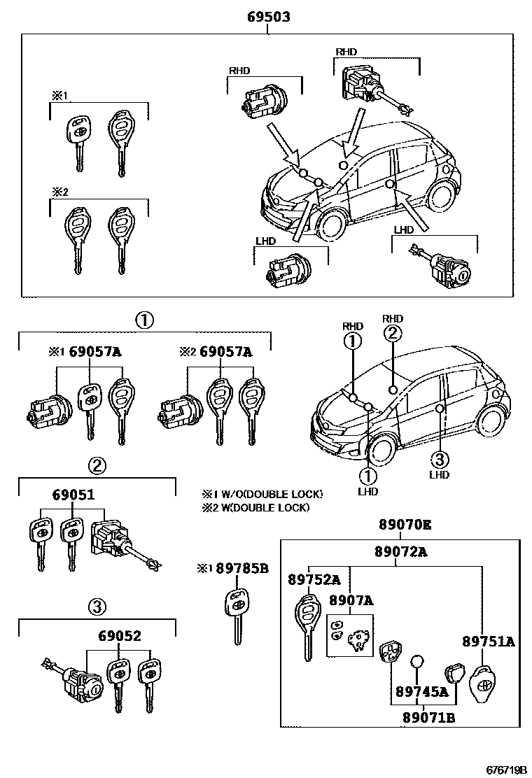 Toyota YARIS 锁芯组件 EPC diagram — 676719B