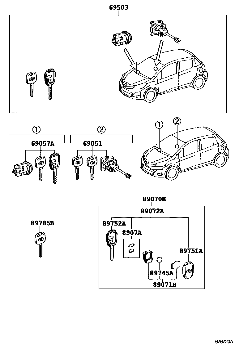 Toyota YARIS 锁芯组件 EPC diagram — 676720A