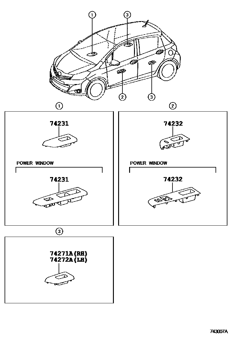 Toyota YARIS 扶手和遮阳板 EPC diagram — 743007A