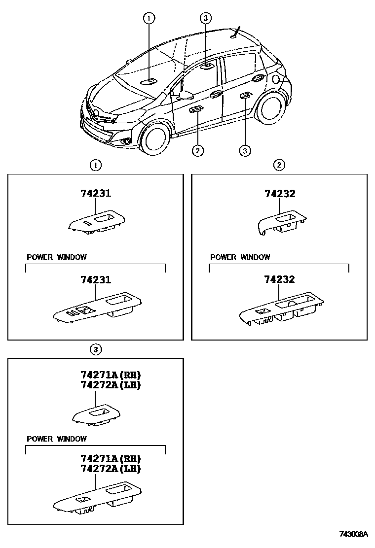 Toyota YARIS 扶手和遮阳板 EPC diagram — 743008A