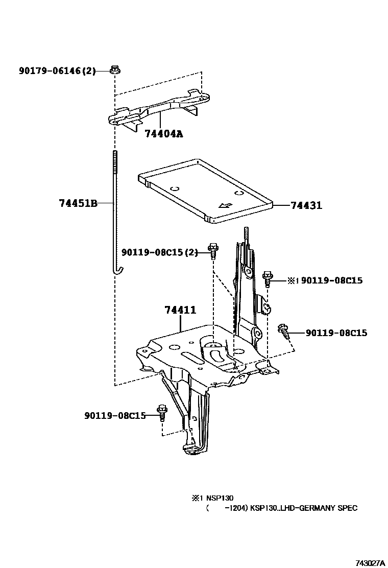 Toyota YARIS battery holder EPC diagram — 743027A