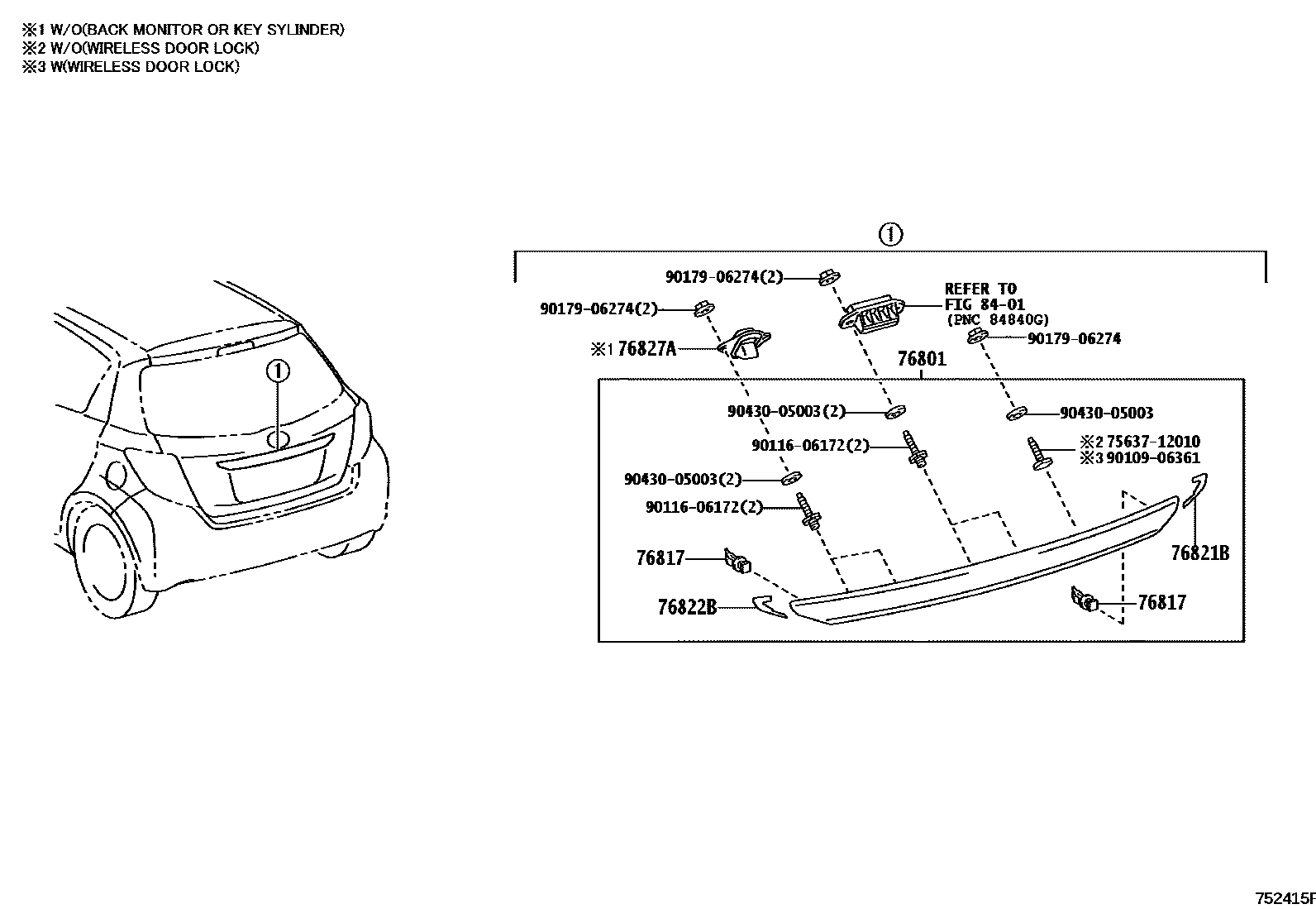 Toyota YARIS 后防护条 EPC diagram — 752415F