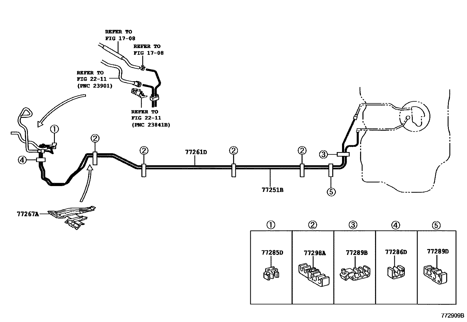 Toyota YARIS 燃油箱和燃油管 EPC diagram — 772909B