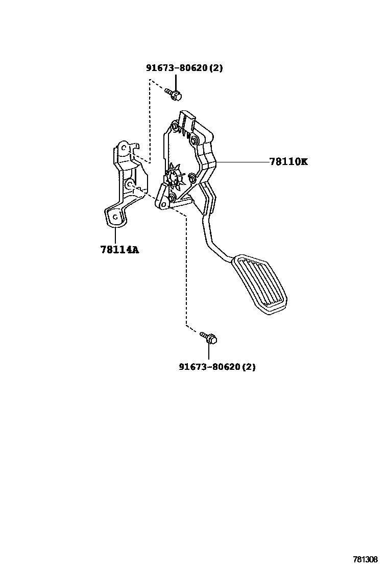 Toyota YARIS accelerator pedal connecting rod EPC diagram — 781308