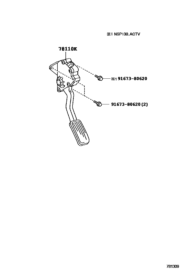 Toyota YARIS accelerator pedal connecting rod EPC diagram — 781309
