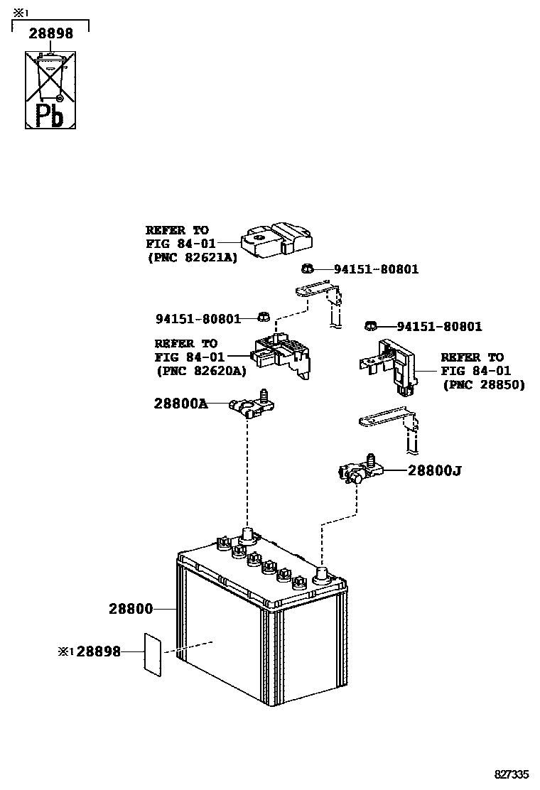 Toyota YARIS 蓄电池和蓄电池电缆 EPC diagram — 827335