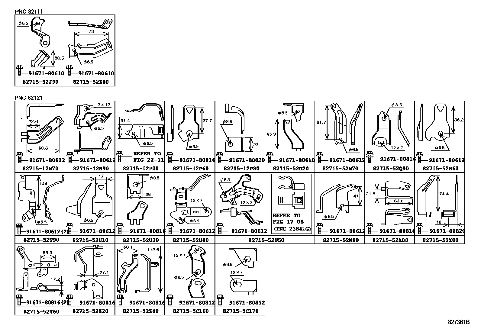 Toyota YARIS 线束和卡夹 EPC diagram — 827361B