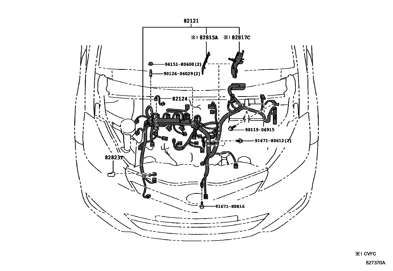 Toyota YARIS 线束和卡夹 EPC diagram — 827370A