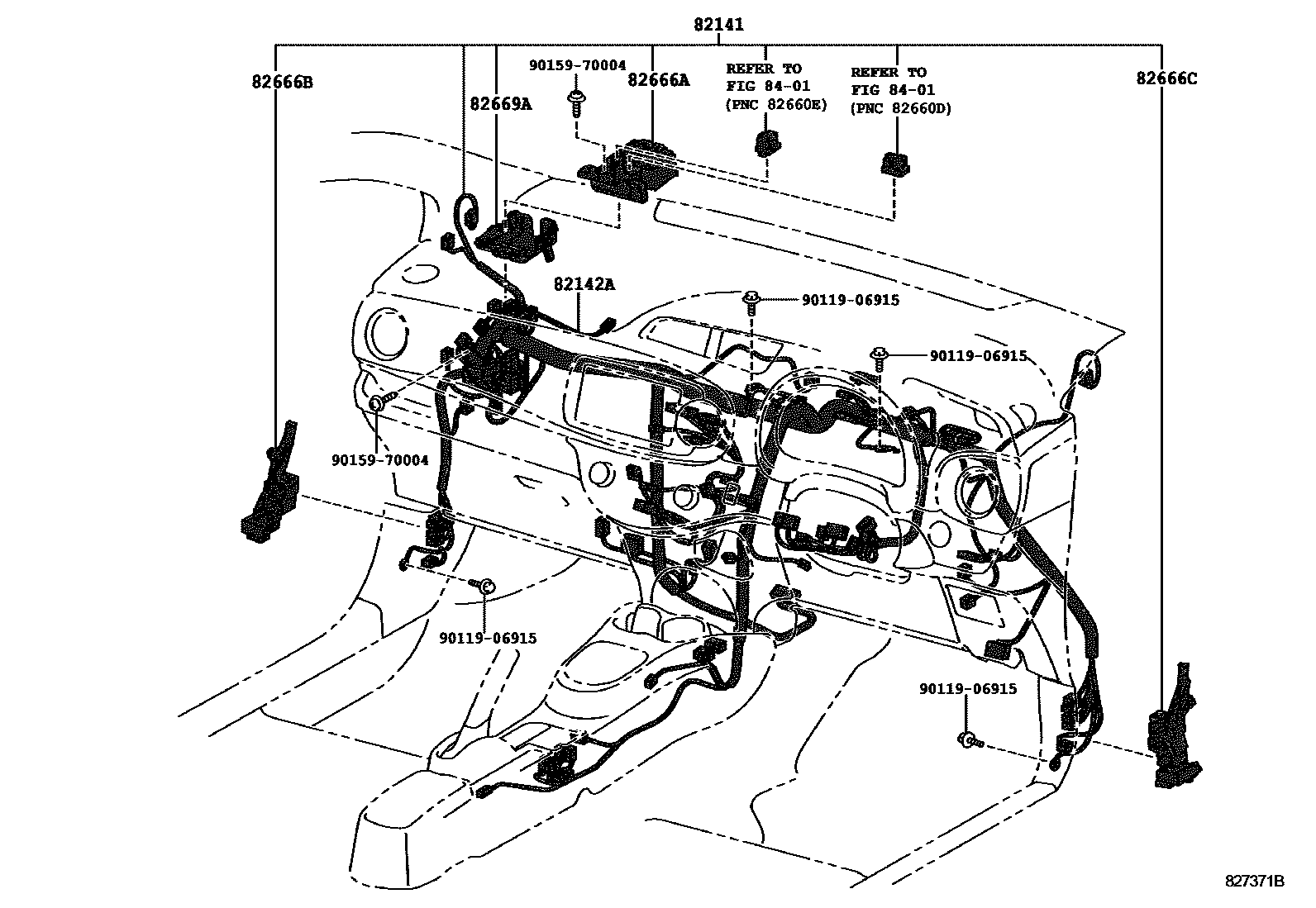 Toyota YARIS 线束和卡夹 EPC diagram — 827371B
