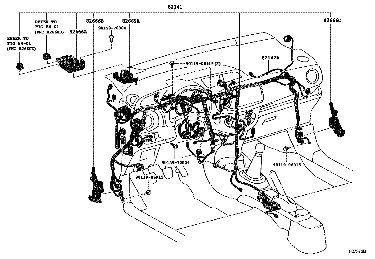 Toyota YARIS 线束和卡夹 EPC diagram — 827372B