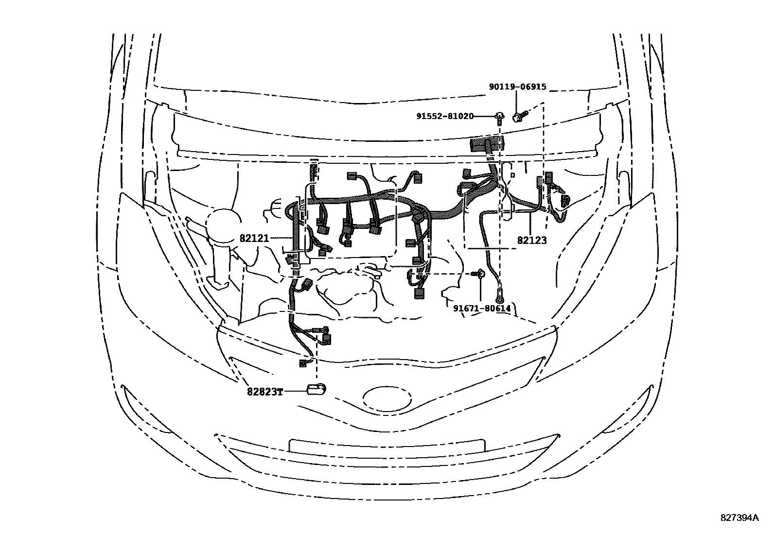 Toyota YARIS 线束和卡夹 EPC diagram — 827394A