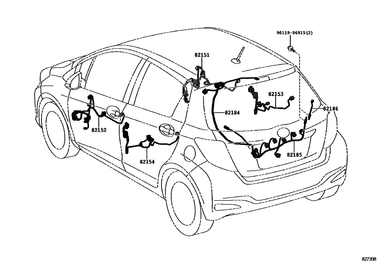 Toyota YARIS 线束和卡夹 EPC diagram — 827398