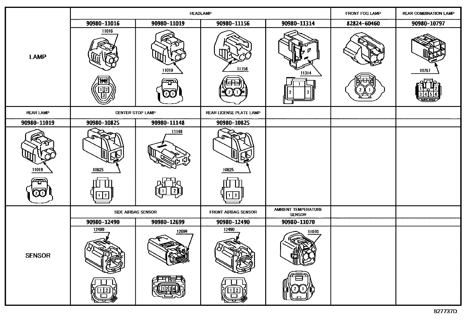Toyota YARIS 线束和卡夹 EPC diagram — 827737D