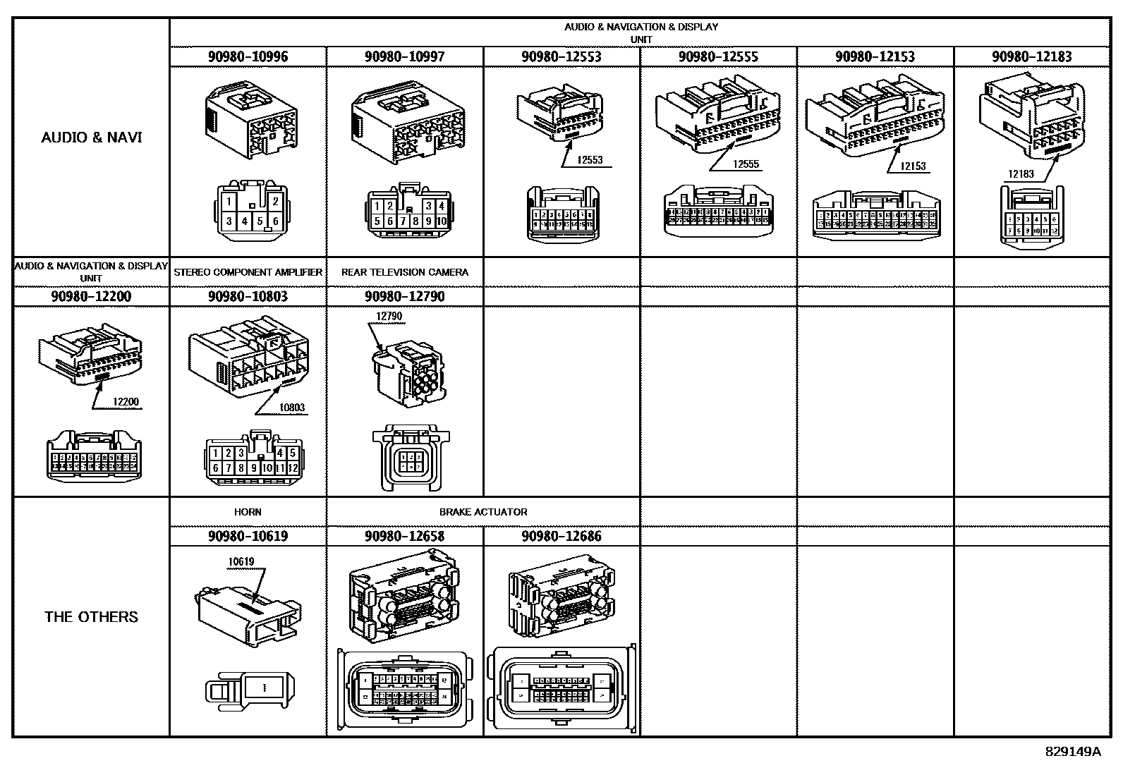 Toyota YARIS 线束和卡夹 EPC diagram — 829149A