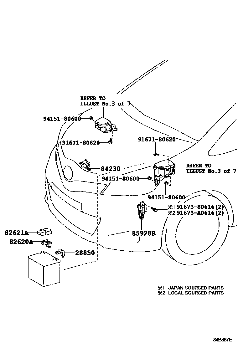 Toyota YARIS 开关和继电器和ECU EPC diagram — 84B867E