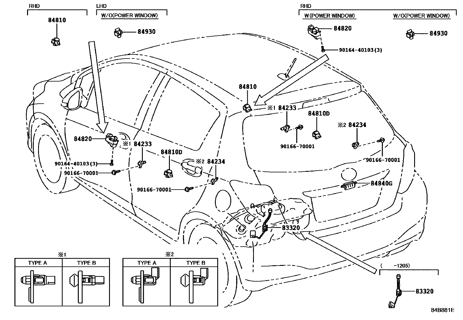 Toyota YARIS 开关和继电器和ECU EPC diagram — 84B881E