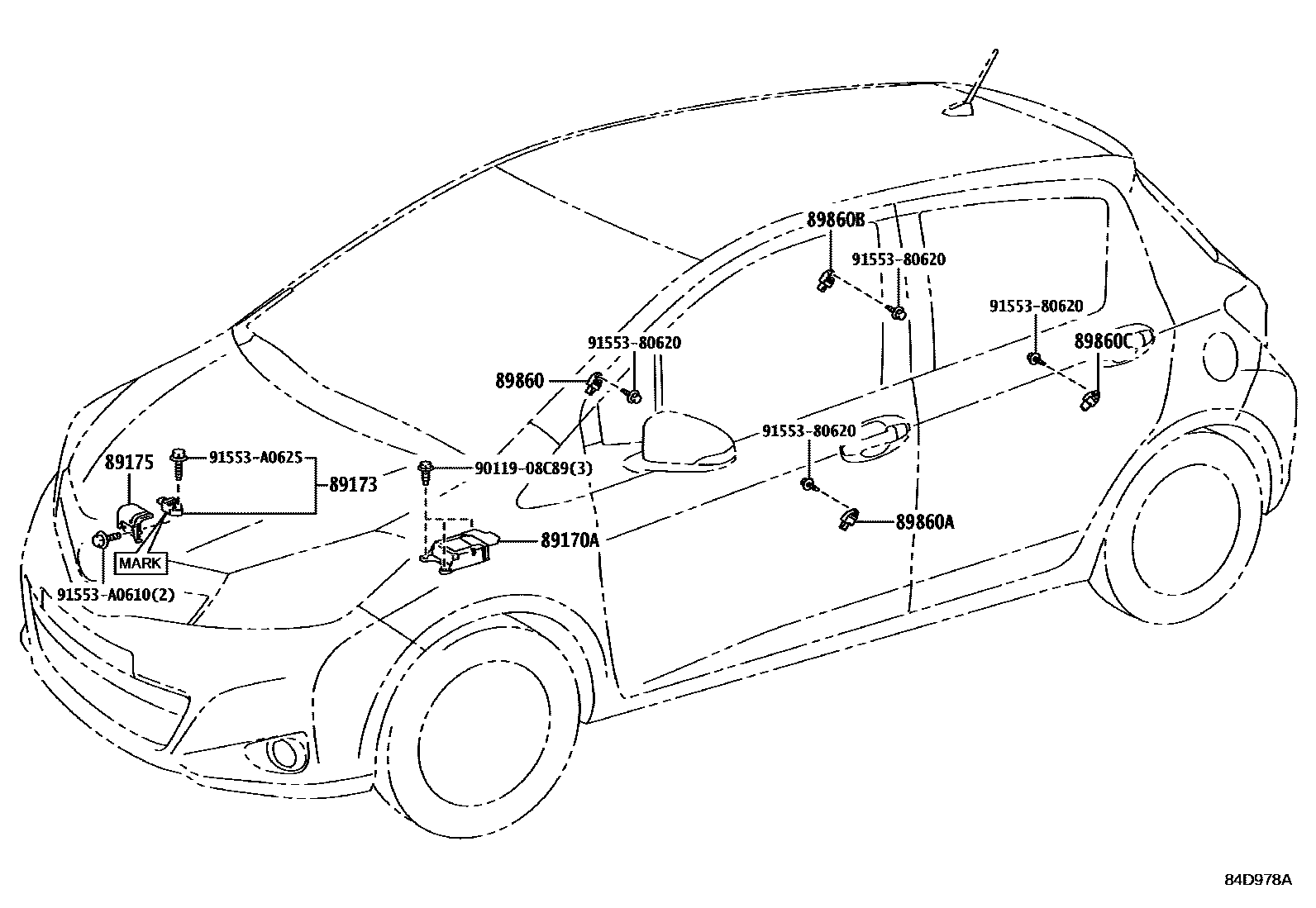 Toyota YARIS 空气囊 EPC diagram — 84D978A