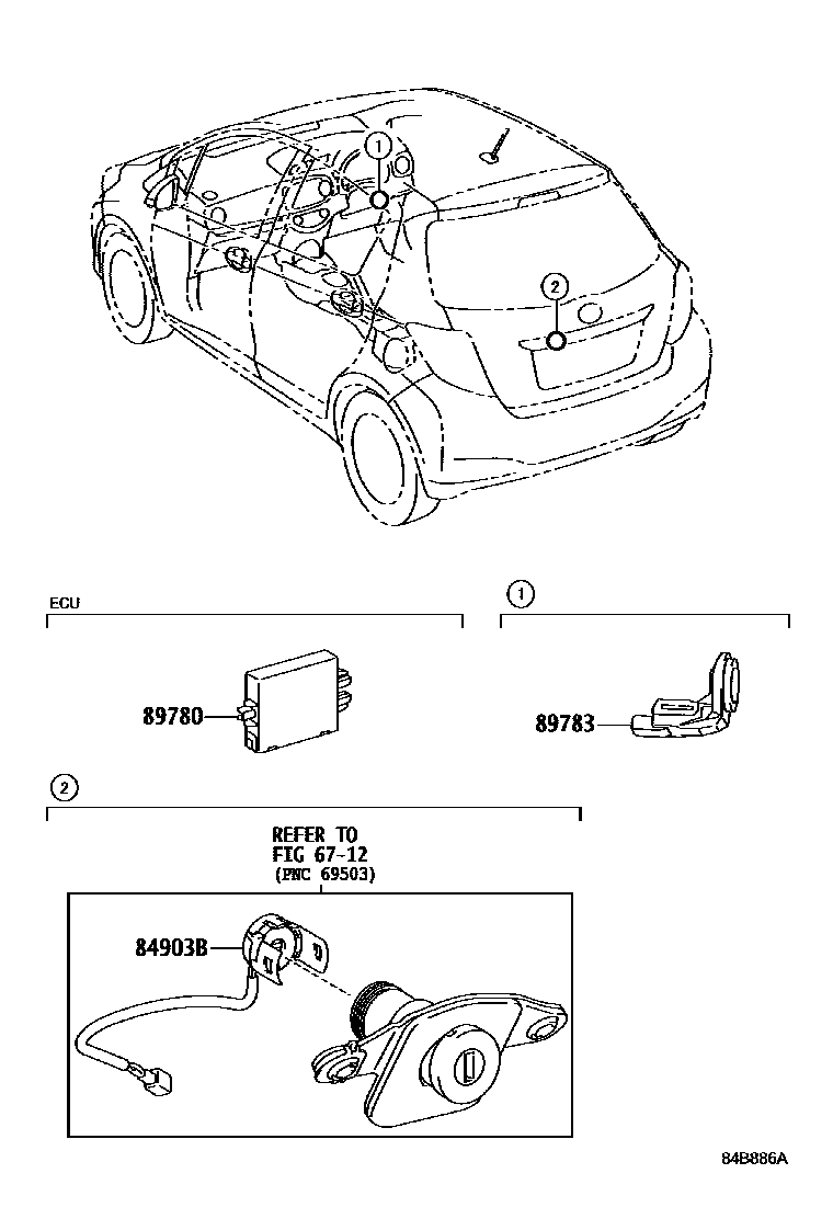 Toyota YARIS 防盗装置 EPC diagram — 84B886A