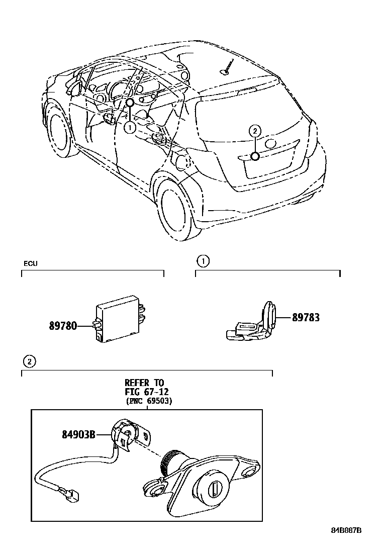 Toyota YARIS 防盗装置 EPC diagram — 84B887B