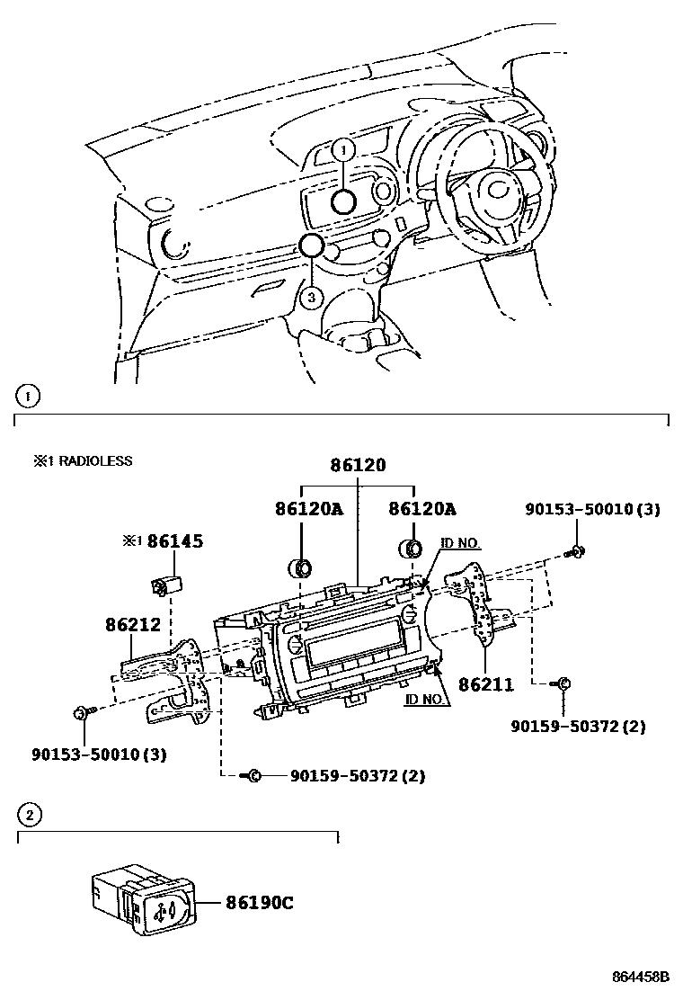 Toyota YARIS 收音机、放大器和冷凝器 EPC diagram — 864458B