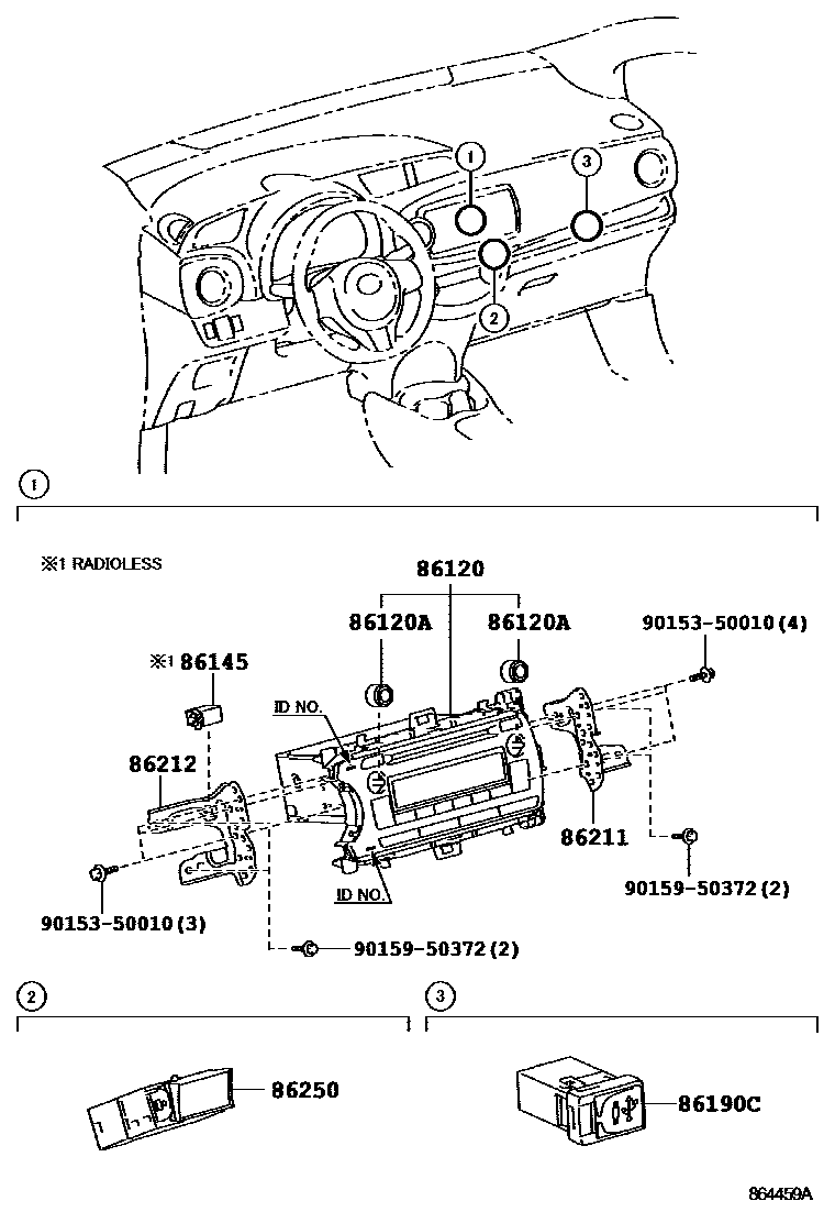 Toyota YARIS 收音机、放大器和冷凝器 EPC diagram — 864459A
