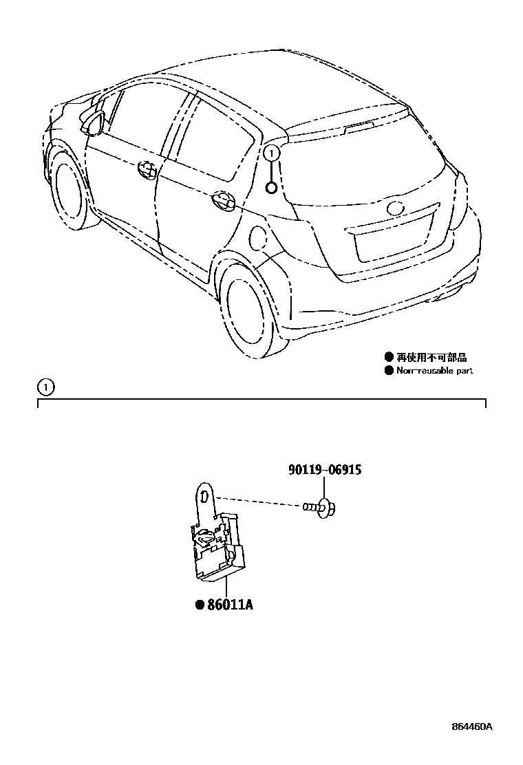 Toyota YARIS 收音机、放大器和冷凝器 EPC diagram — 864460A