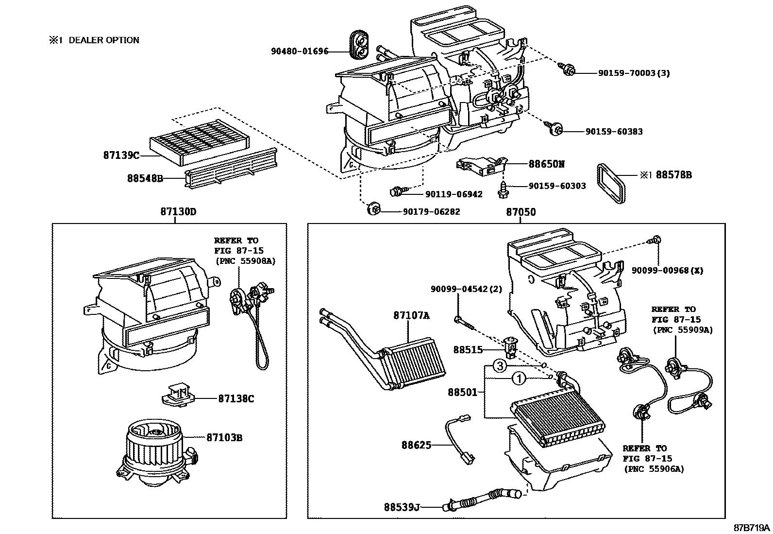 Toyota YARIS 暖风和空调系统 - 冷却器组件 EPC diagram — 87B719A