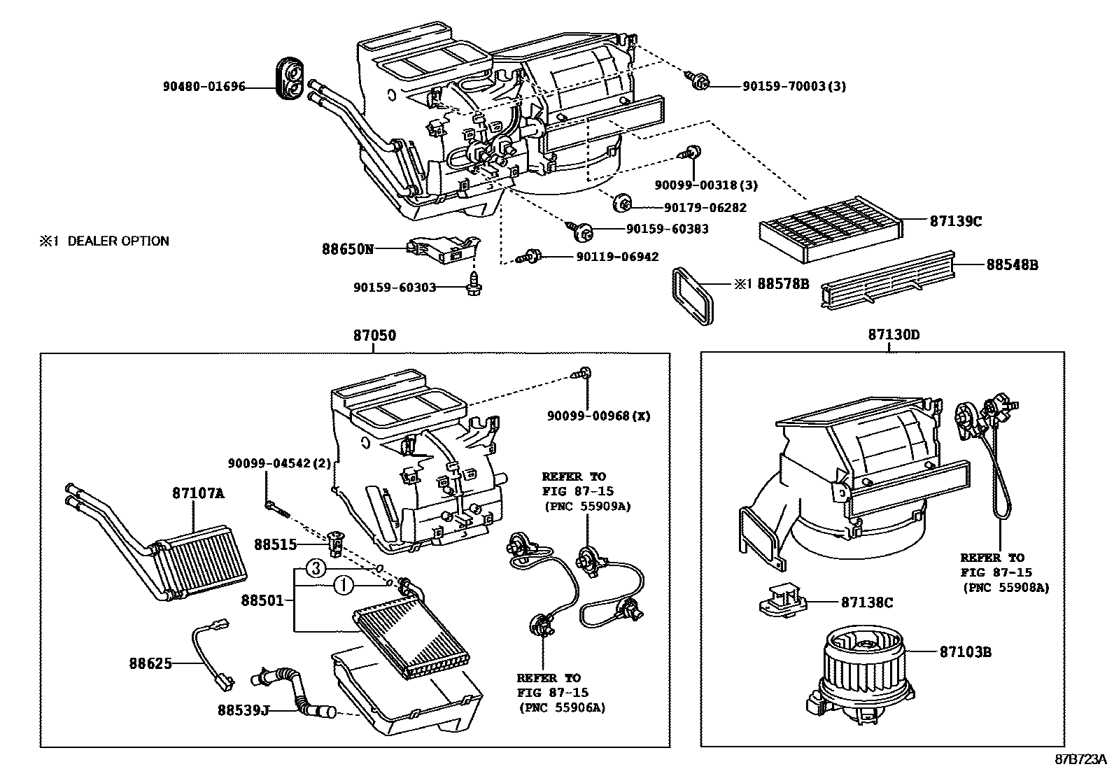 Toyota YARIS 暖风和空调系统 - 冷却器组件 EPC diagram — 87B723A