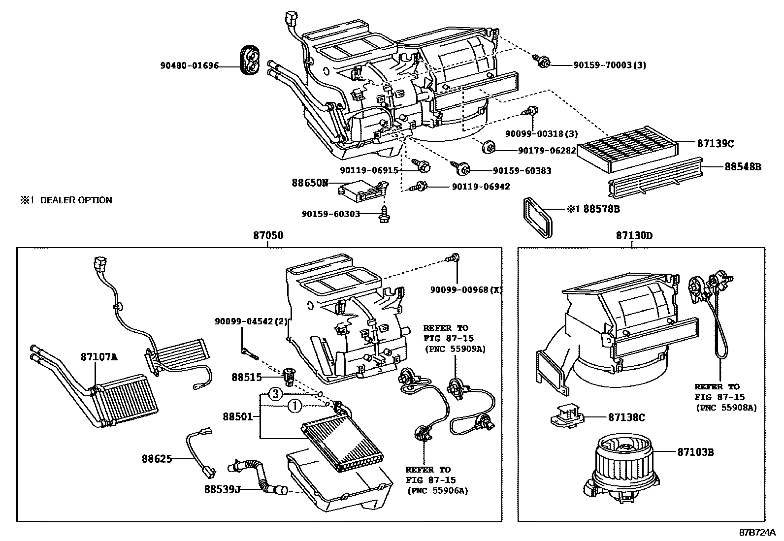 Toyota YARIS 暖风和空调系统 - 冷却器组件 EPC diagram — 87B724A