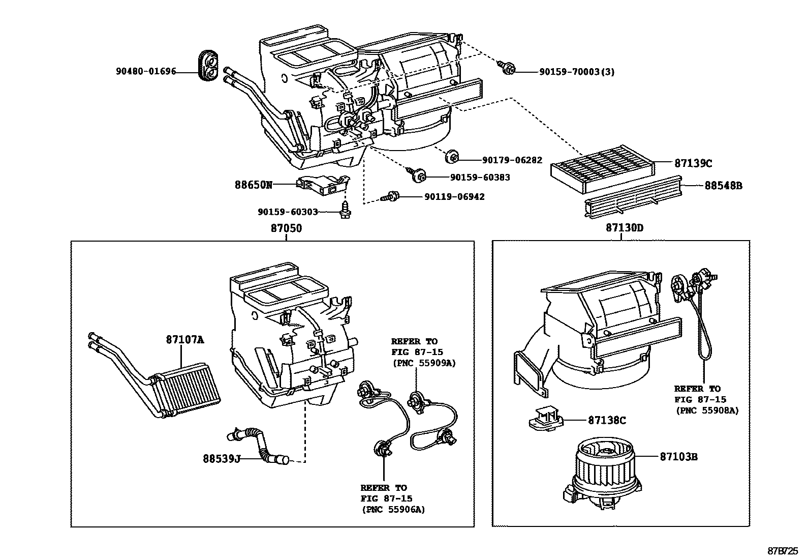 Toyota YARIS 暖风和空调系统 - 冷却器组件 EPC diagram — 87B725