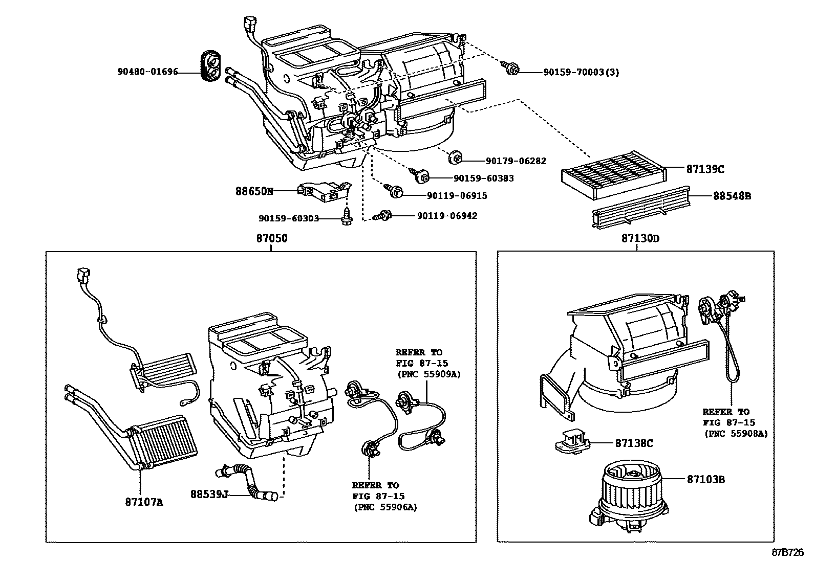 Toyota YARIS 暖风和空调系统 - 冷却器组件 EPC diagram — 87B726
