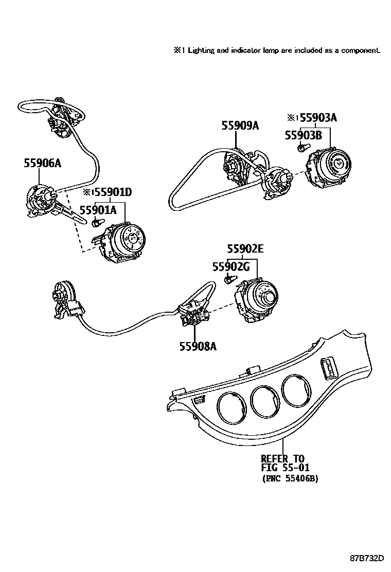 Toyota YARIS 暖风和空调系统 - 控制器和风管 EPC diagram — 87B732D