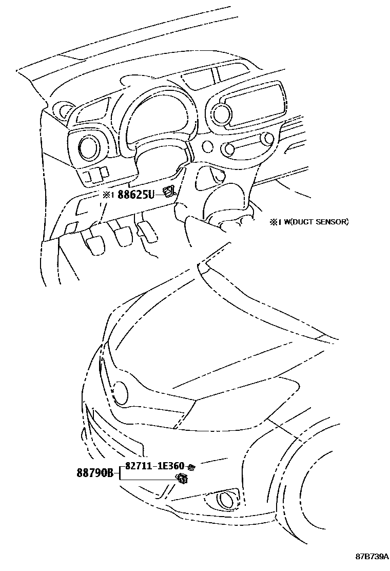 Toyota YARIS 暖风和空调系统 - 控制器和风管 EPC diagram — 87B739A