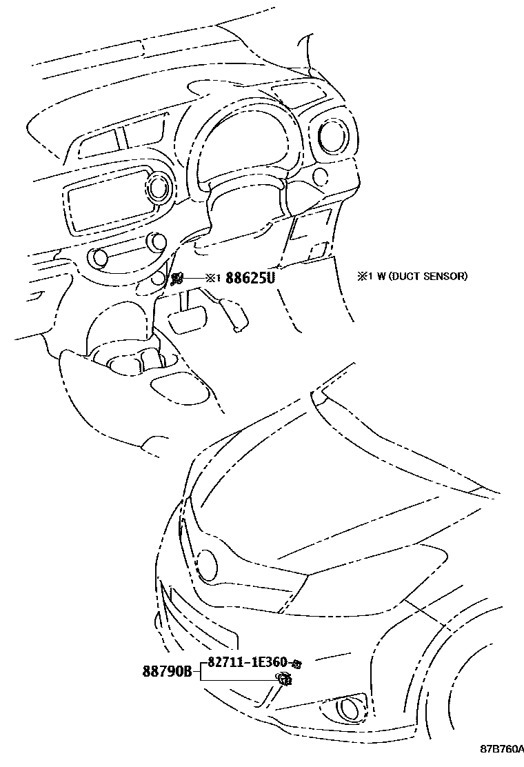 Toyota YARIS 暖风和空调系统 - 控制器和风管 EPC diagram — 87B760A