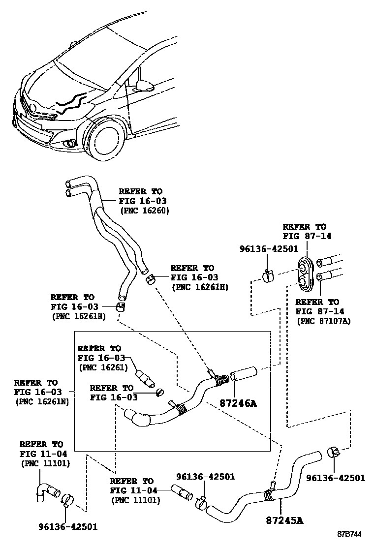 Toyota YARIS 暖风和空调系统 - 水管 EPC diagram — 87B744