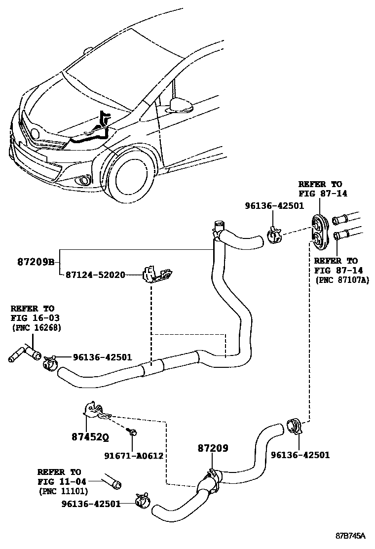 Toyota YARIS 暖风和空调系统 - 水管 EPC diagram — 87B745A