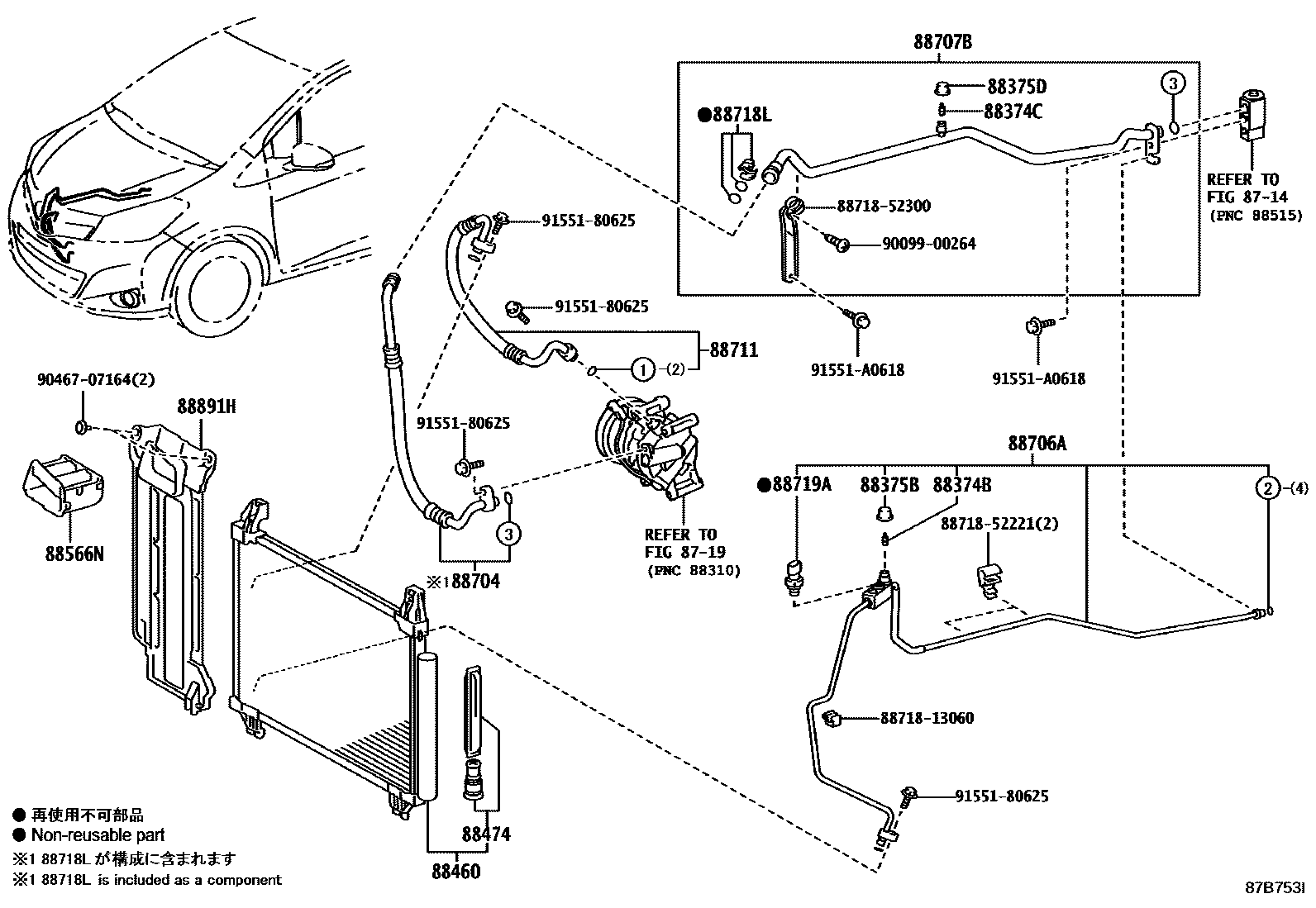 Toyota YARIS Heating & Air Conditioning - Cooler Piping EPC diagram — 87B753I