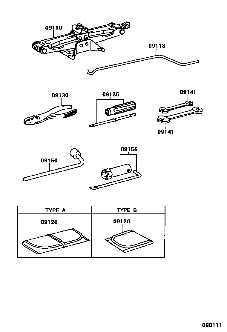 Toyota YARIS Standard Tools EPC diagram — 090111
