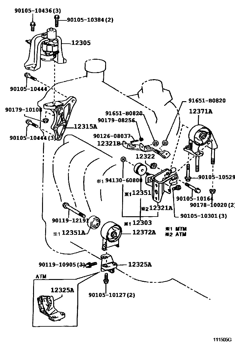 Toyota YARIS Engine Mounting EPC diagram — 111505G