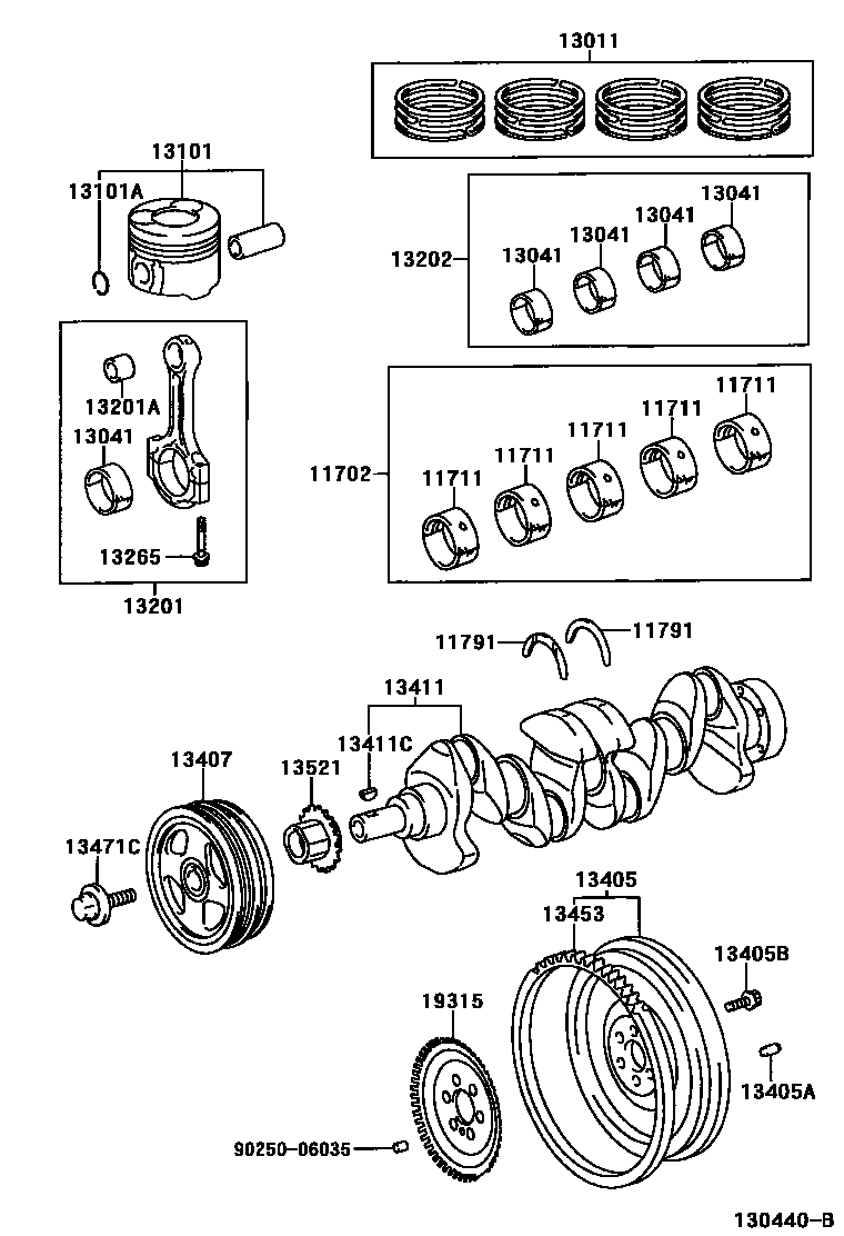 Toyota YARIS Crankshaft & Piston EPC diagram — 130440B