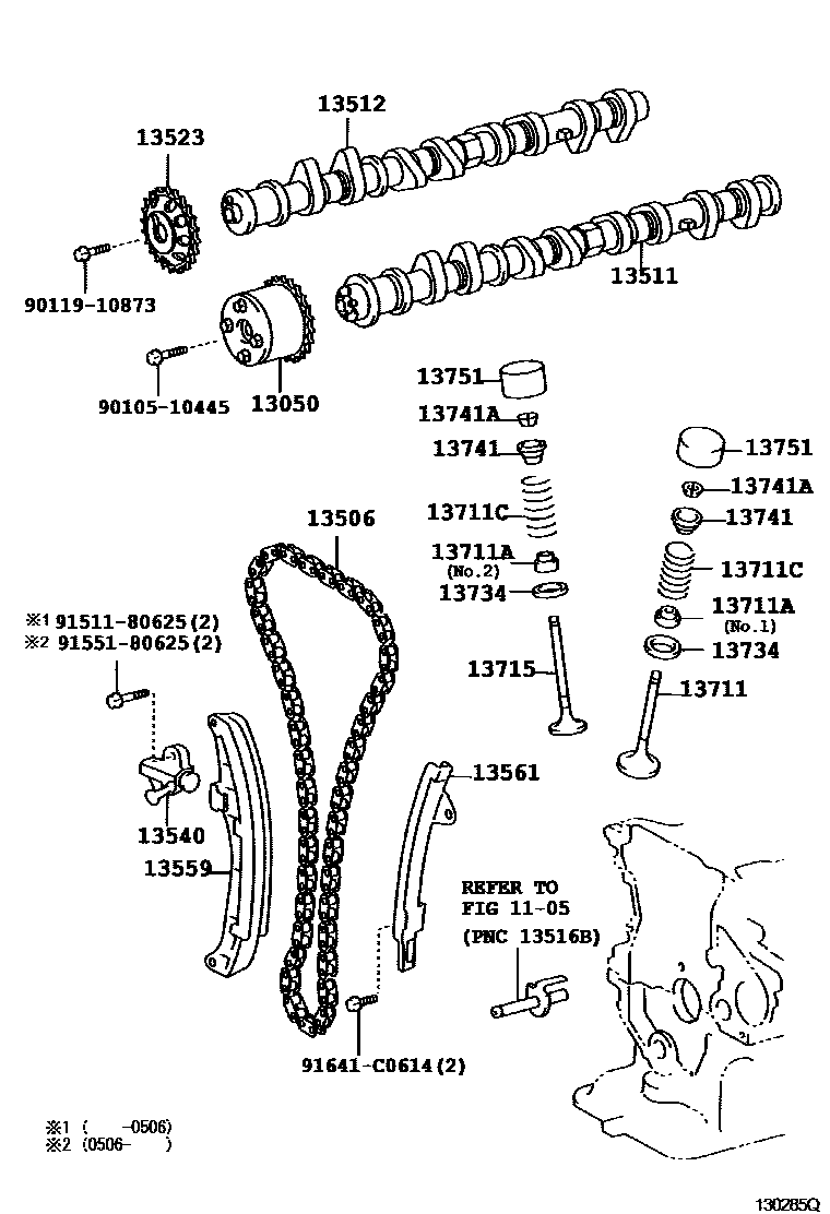 Toyota YARIS Camshaft & Valve EPC diagram — 130285Q