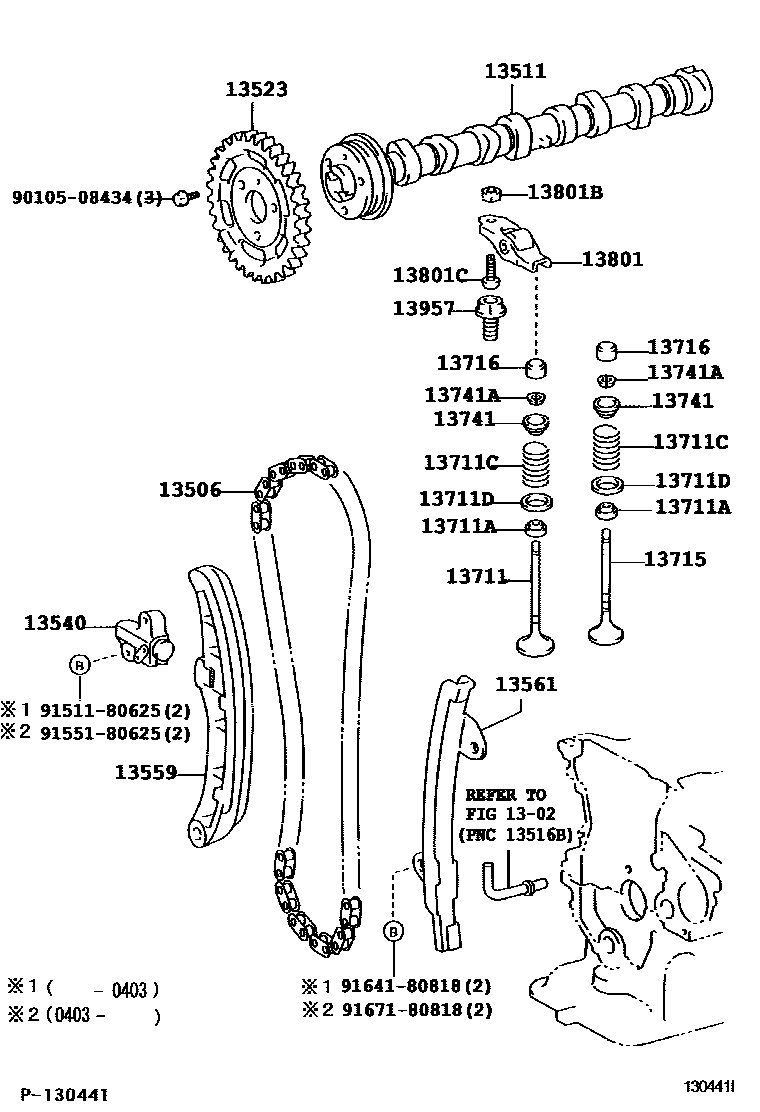 Toyota YARIS Camshaft & Valve EPC diagram — 130441I